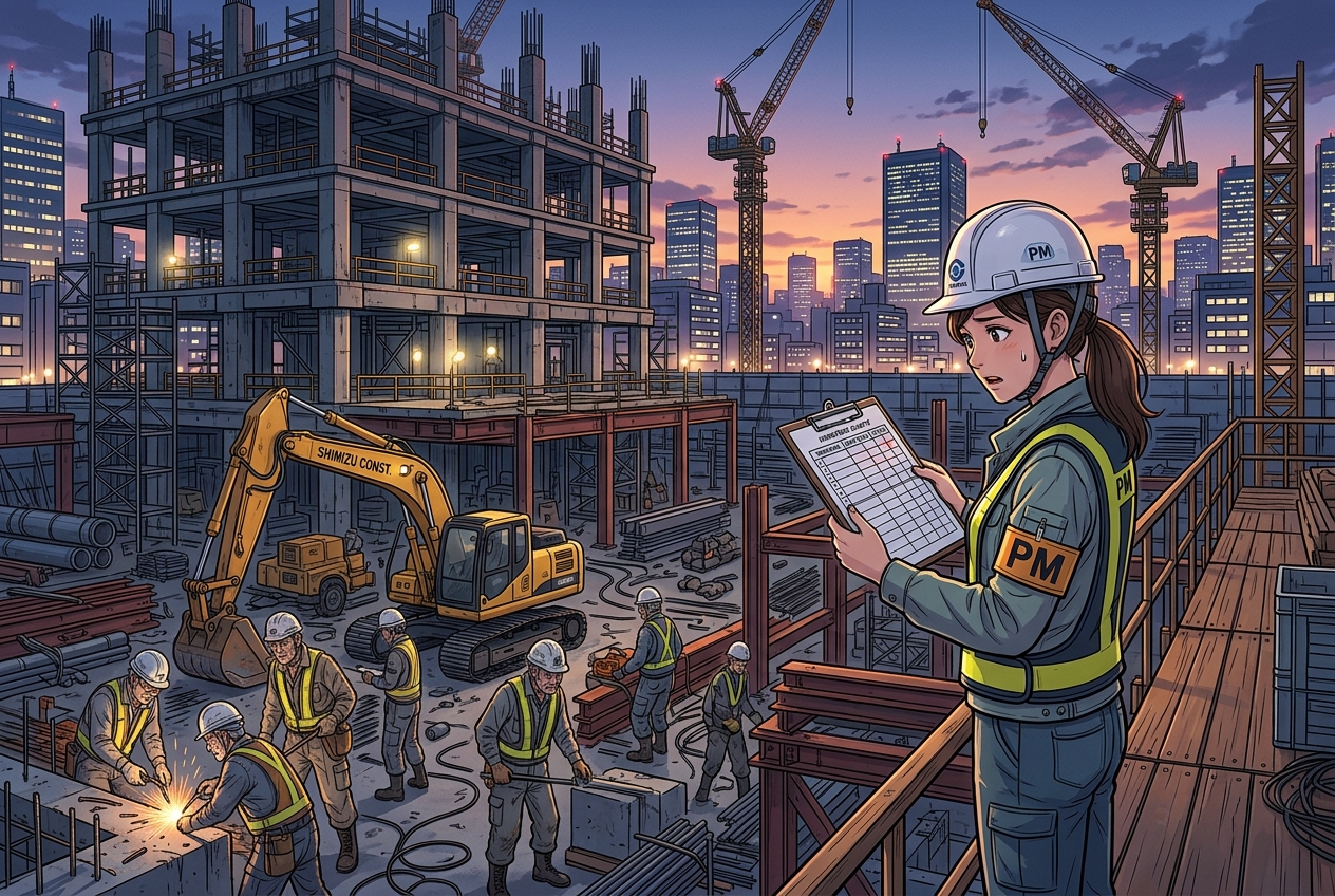 建設業界の人手不足の構造的原因を表すイラスト