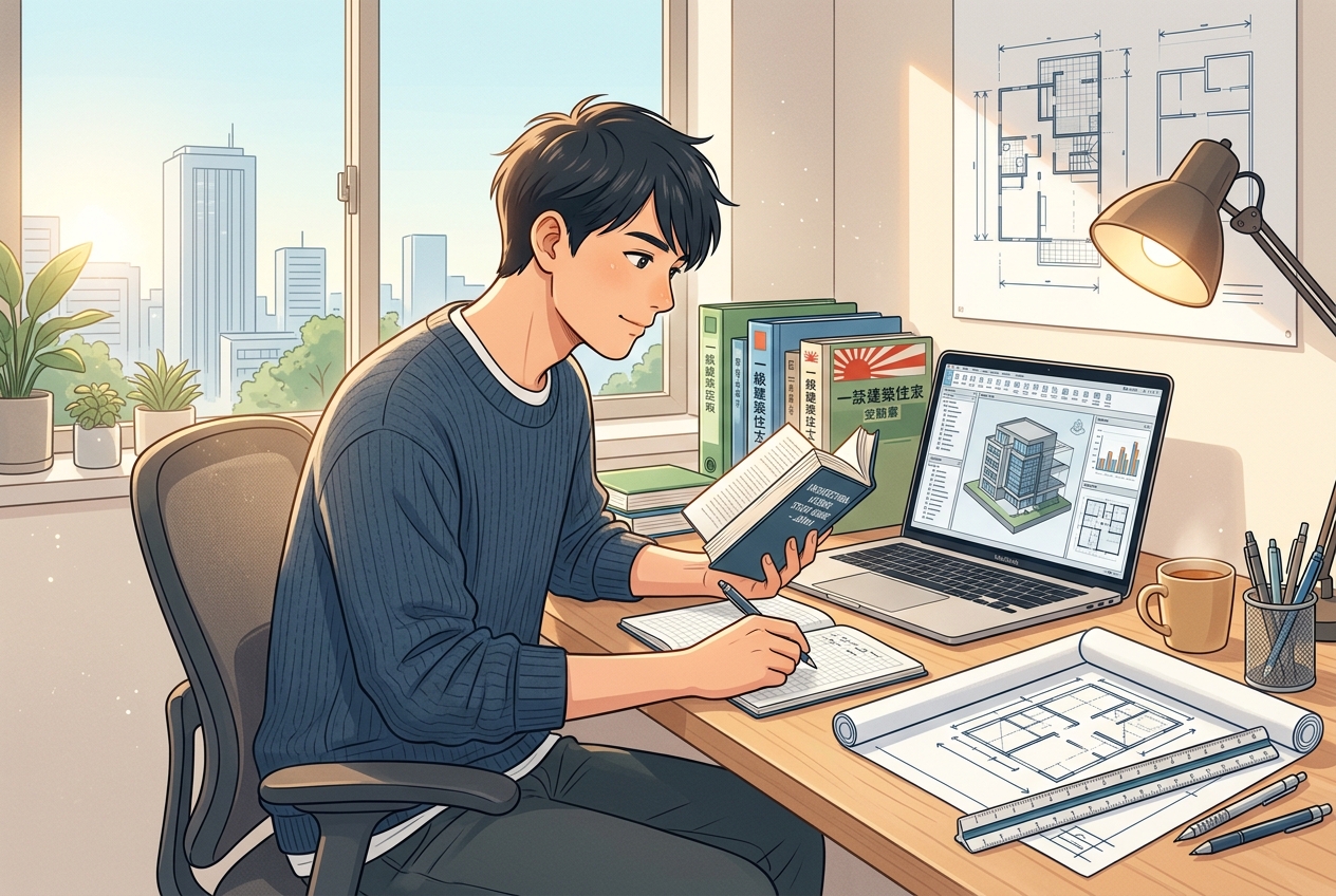 一級建築士の資格取得とキャリアアップのイメージ