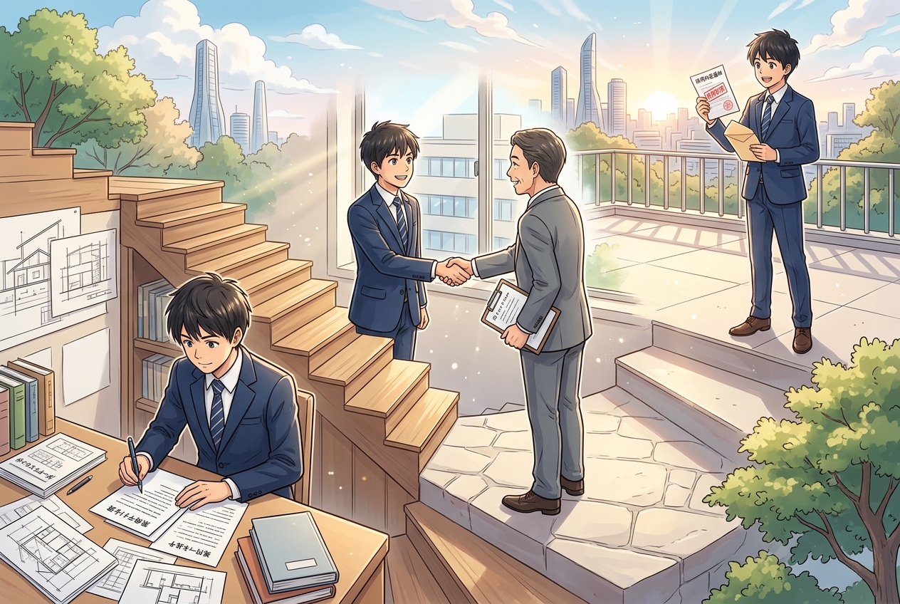 転職成功への3ステップを示すイラスト