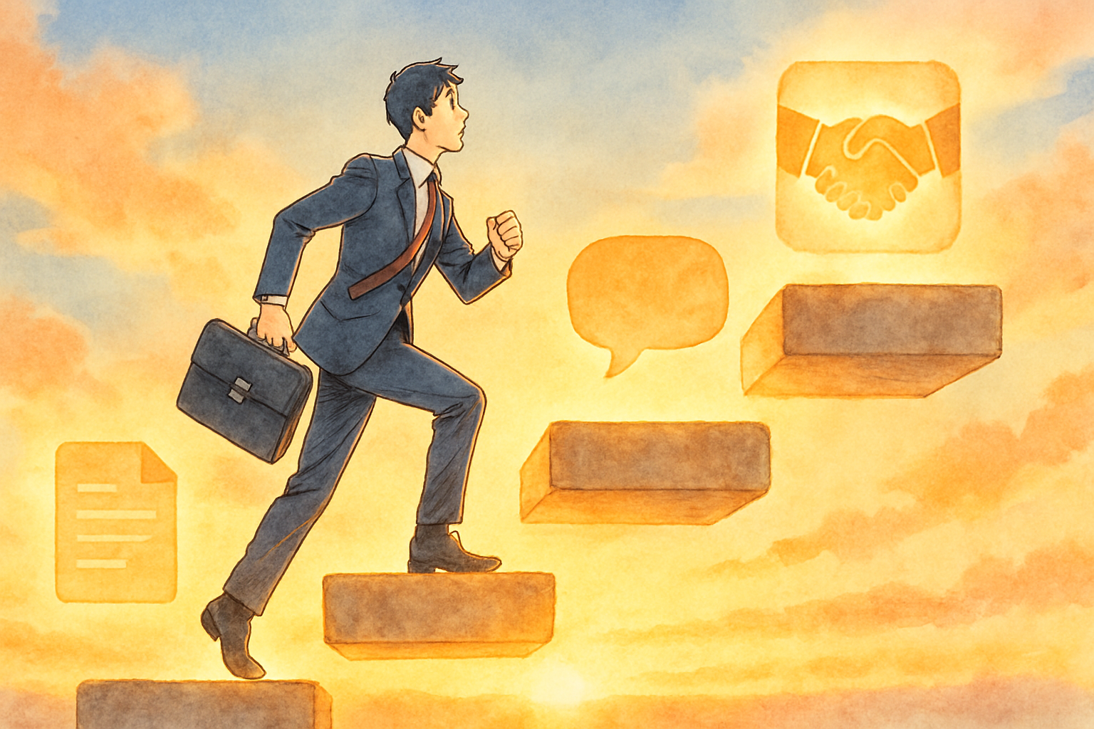 転職成功への3つのステップを示すイラスト