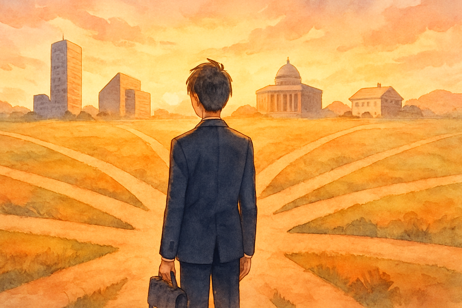 建築士のキャリアパス7つの選択肢を示すイラスト