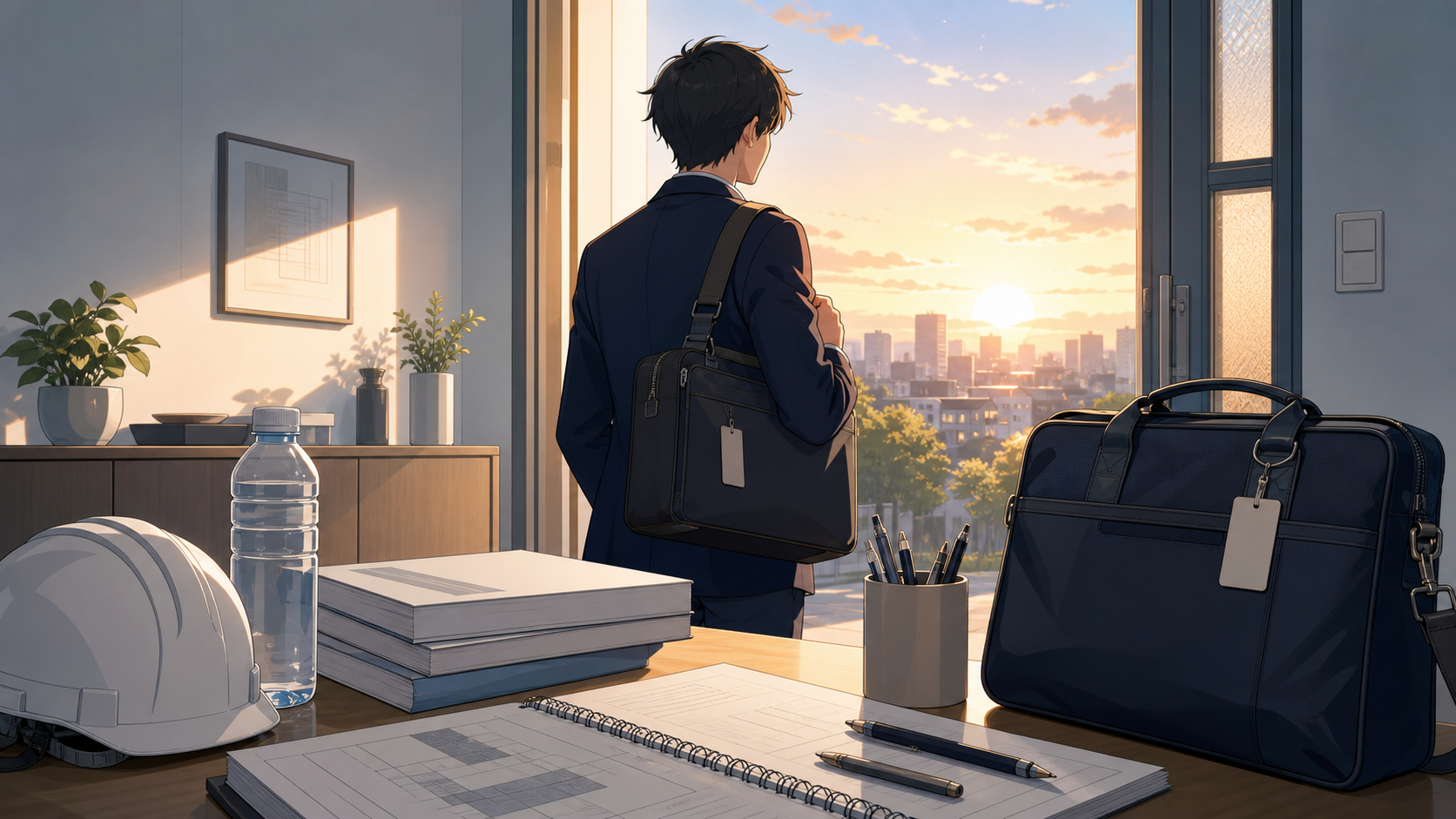 これから一級建築士試験に挑む受験者を励ます朝の準備風景