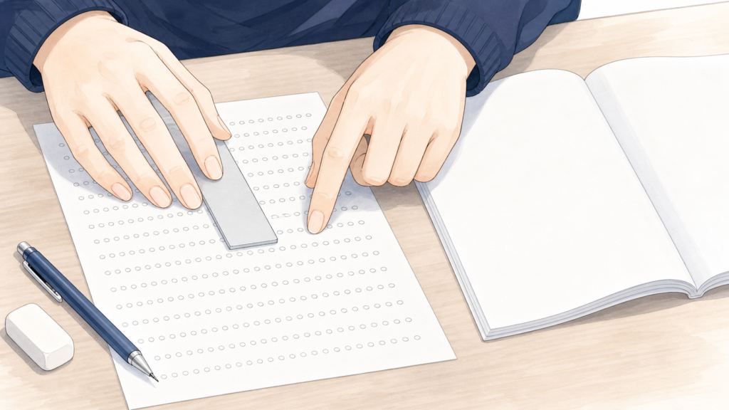 自己採点の前に準備するノートと筆記用具