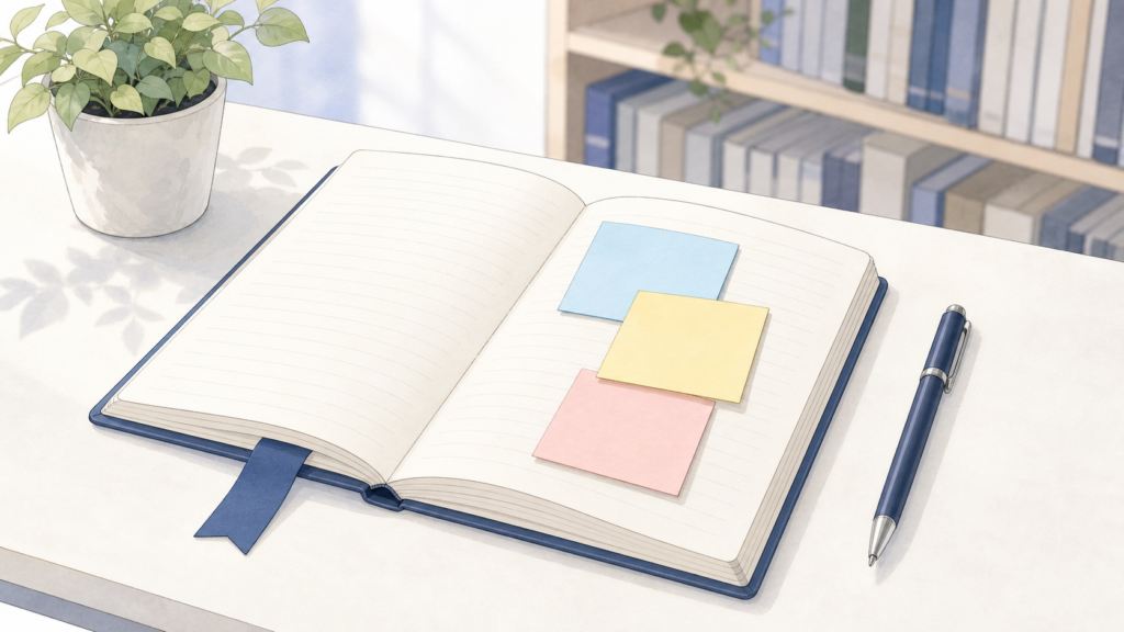 付箋を貼って疑問点を整理した学習ノート
