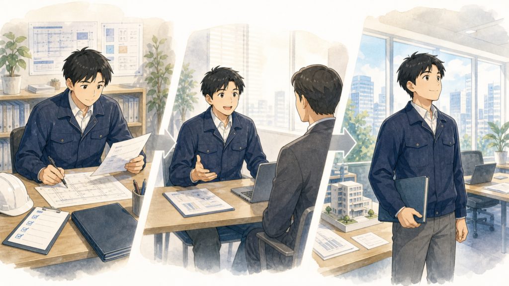 転職を成功させる3ステップ(経験の棚卸し・面談・応募)のイメージ